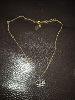 Juicy Couture Gold-Tone Crown Pendant Necklace with Crystal Accents